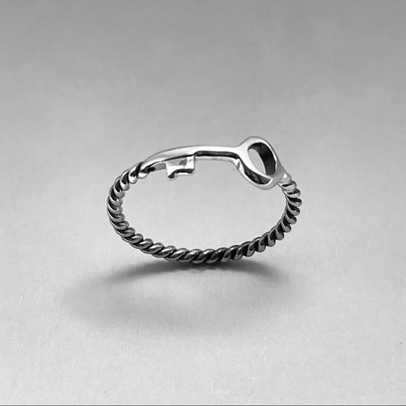 Sterling silver key ring with twist band, key ring, silver key ring, dainty ring - Picture 4 of 8